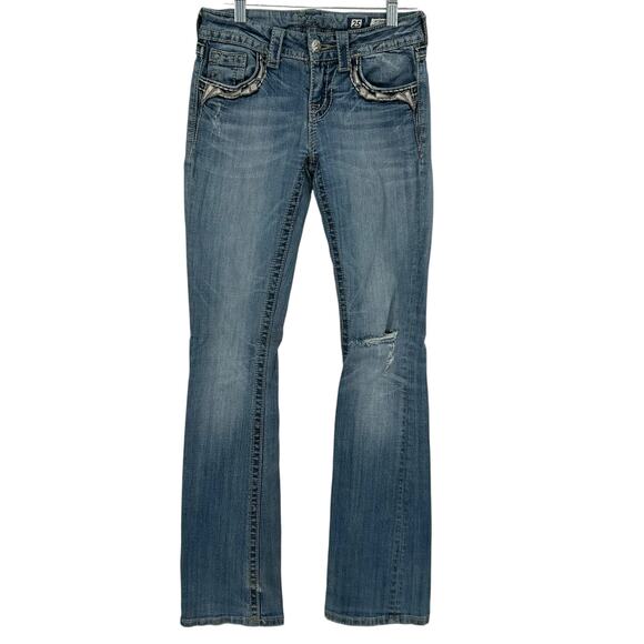 VTG y2k Women's Low Rise Miss Me Medium Wash Blue Denim Bootcut Jeans MP588082 - Picture 2 of 10